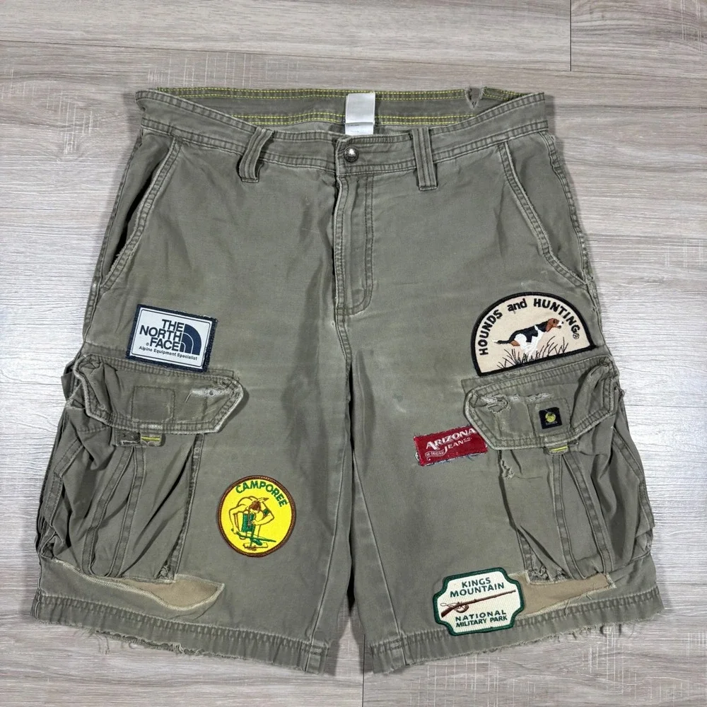 The North Face Rare Cargo Shorts All Over Patches Distressed Heavy Hunting SZ 32